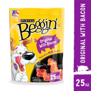 purina beggin’ strips dog treats, original with bacon, 25 oz. pouch